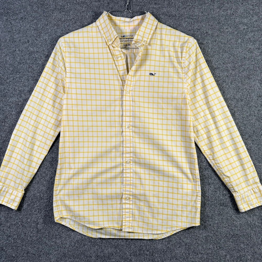 Vineyard Vines Button Down Boys S 8-10 Yellow White OTG Performance Shirt